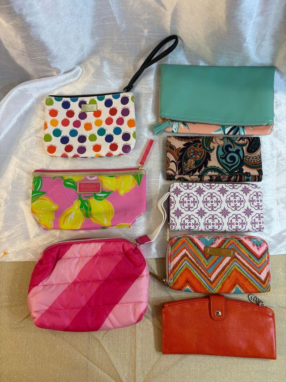 Lot of 8 Assorted Cosmetic Bags and Wallets